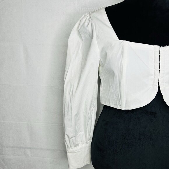 Mable White Front Clasp Long Sleeve Crop Top Sz M Stretch Corset - Picture 3 of 11